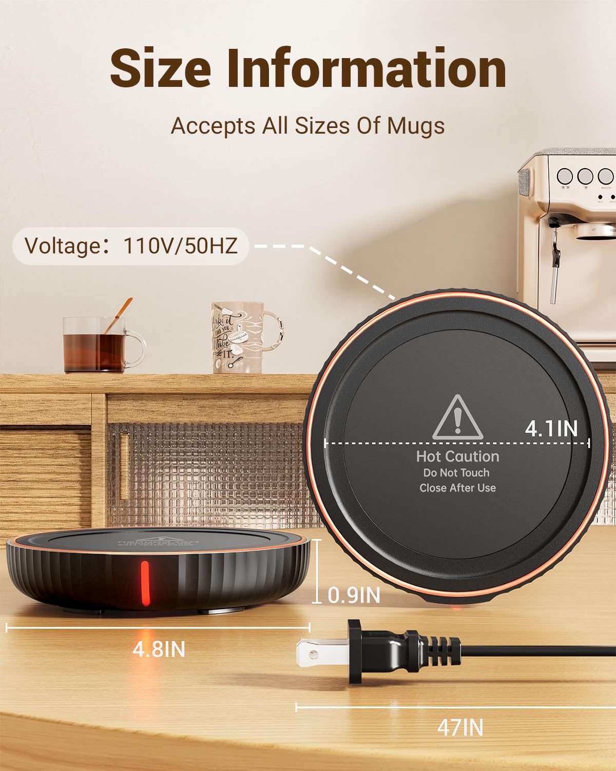 HouseGem Large Candle Warmer Plate - Coffee Cup Mug Warmer for Desk, Candle Melter, Electric Mug Heater for Beverages, Milk & Tea, Coffee Accessories Ideal Gifts Keep Cup Warm (Black)