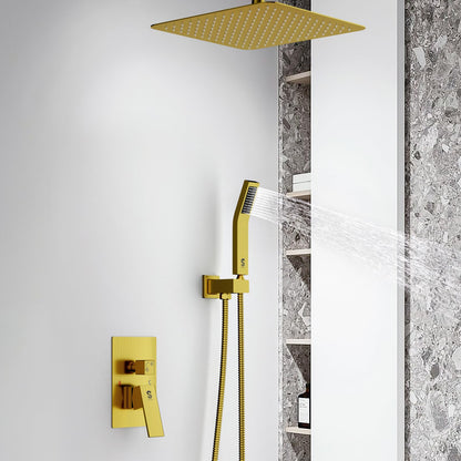 SR SUN RISE 12 Inch Ceiling Mounted Shower System Rain Mixer Shower Combo Set Rainfall Shower Head System Brushed Gold Shower Faucet Trim Repair Kits with Shower Rough-in Valve Body and Trim
