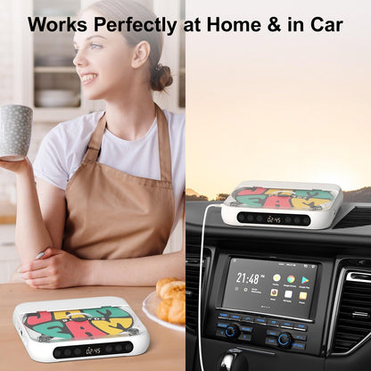 SKYANS Portable CD Player with Bluetooth 5.3, 2000mAh Rechargeable CD Players for Home/Car, Built-in HiFi Speaker, Headphones, LCD Screen, Supports CD/AUX/USB and Repeat Modes, White