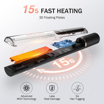 MiroPure Flat Iron Hair Straightener, 1 Inch Titanium Plates Hair Straightener with 15S Heat-up, Professional MCH Ceramic Negative Ion Hair Iron Dual Voltage for Women Hair with Auto Shut-Off