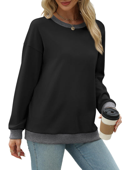 Sweatshirt for Women Crewneck Long Sleeve Shirts Womens Tops Pullover Casual Black Sweaters Business Casual Outfits L