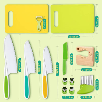 Montessori Kitchen Tools,13Pcs Toddler Knife Set Kids Knife Set for Real Cooking-Kids Kitchen Tools Set Include Toddler Knives Cutting Boards Sandwich Cutters Peeler for Toddler Birthday Gift