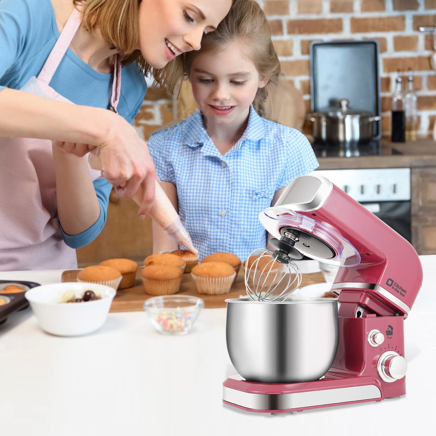 Kitchen in the box Stand Mixer,3.2Qt Small Electric Food Mixer,6 Speeds Portable Lightweight Kitchen Mixer for Daily Use with Egg Whisk,Dough Hook,Flat Beater (Purplish-red)