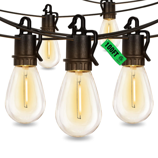 TDLOL 100FT Outdoor String Lights with 35 Shatterproof Patio Deals S14 Vintage Edison Bulbs E12 Sockets,2700K Dimmable Outdoor Lights,IP55 Waterproof LED String Lights for Outside, Patio Lights