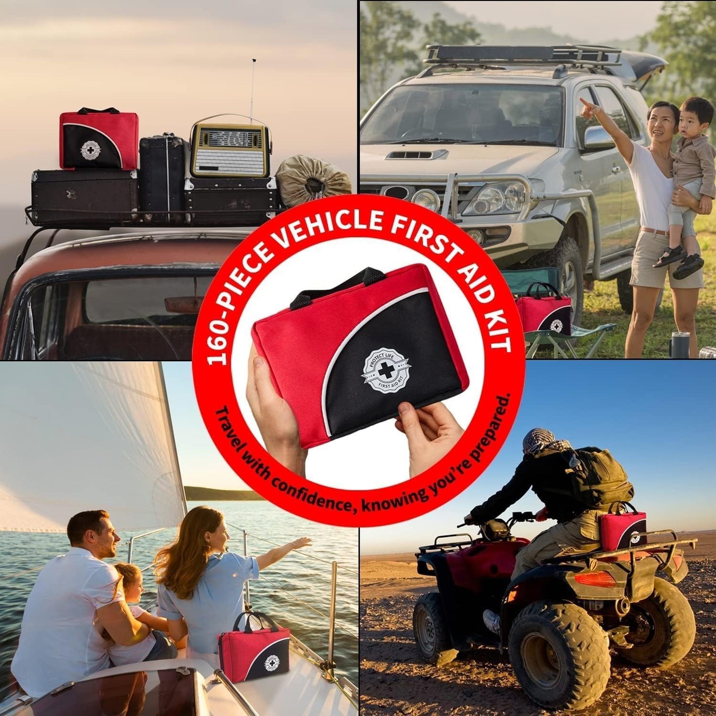 Protect Life Survival First Aid Kit for Home/Business, Camping Survival Kits | Mini Travel First Aid Kit | Camping Equipment | Small Kits for Car | Outdoor Emergency Survivals Pack - 160pcs