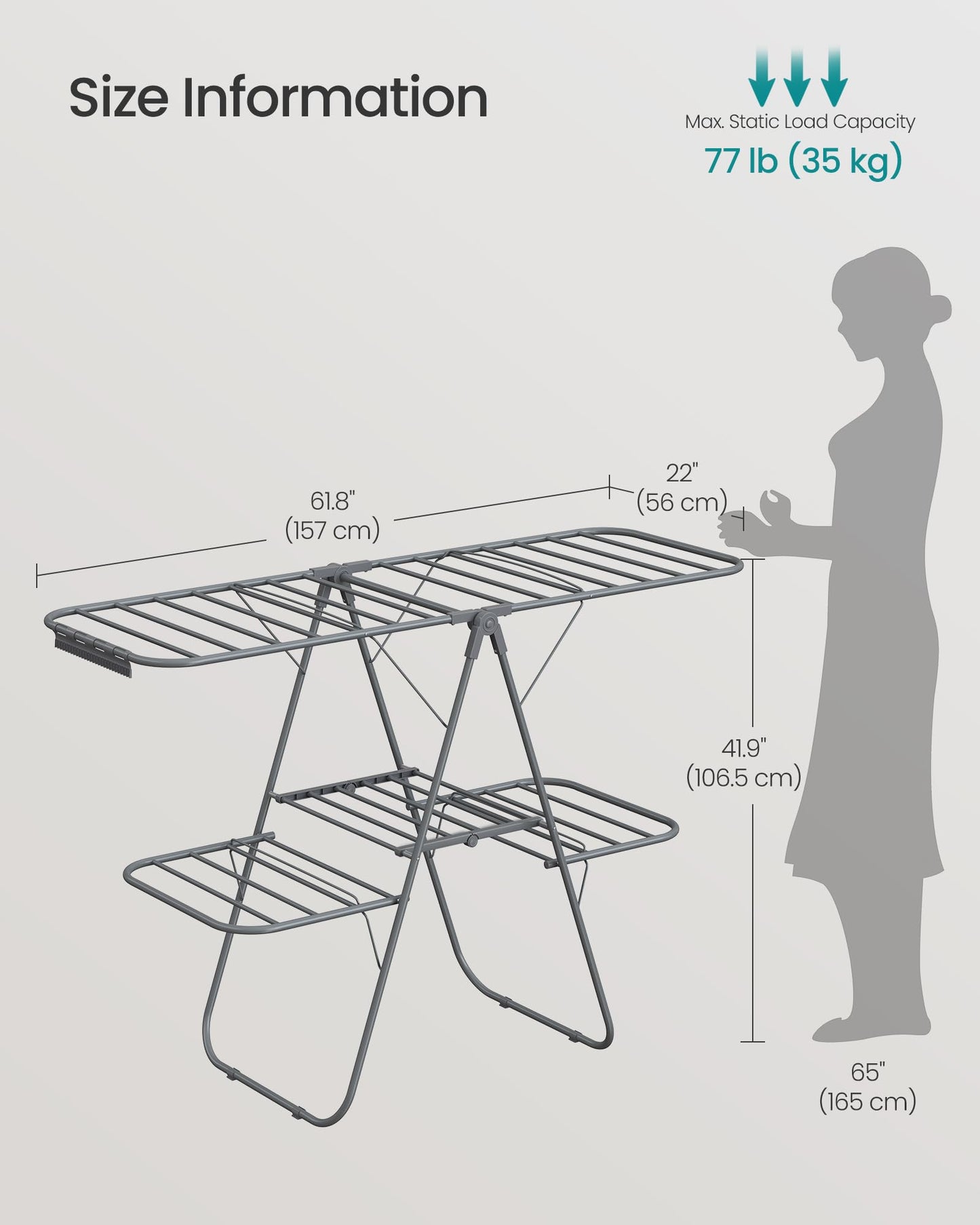 SONGMICS Clothes Drying Rack, Foldable 2-Level Laundry Drying Rack, Free-Standing Laundry Airer, with Height-Adjustable Wings, 33 Drying Rails, Sock Clips, Gray ULLR053G02V1