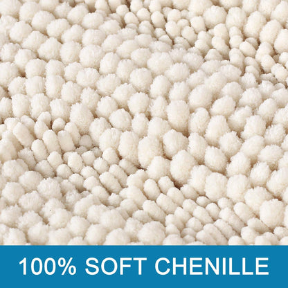H.VERSAILTEX Bathroom Rugs Bath Rugs for Bathroom Non Slip Bath Mats Extra Thick Chenille Striped Rug 17" x 24" Absorbent Soft Shaggy Washable Dry Fast Bath Mats for Bath Room Floor - Ivory