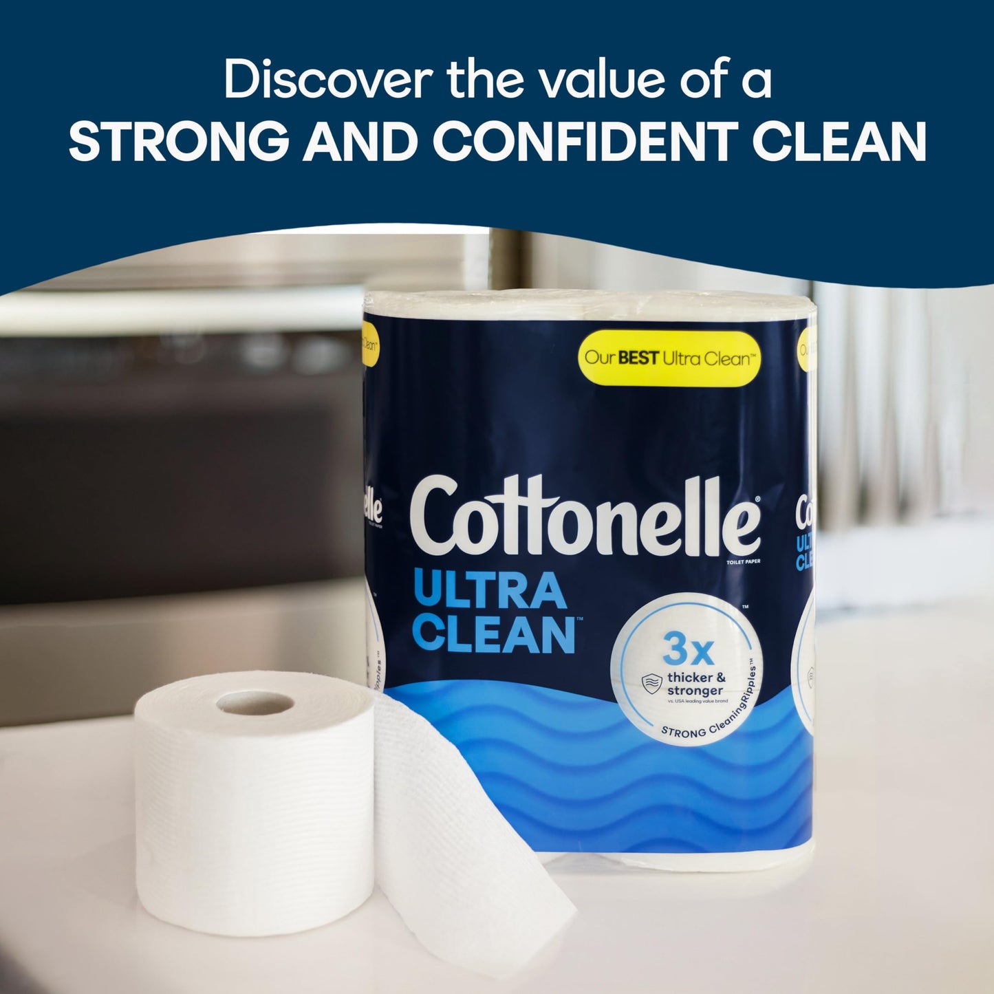 Cottonelle Ultra Clean Toilet Paper with Active CleaningRipples Texture, 32 Family Mega Rolls (32 Family Mega Rolls = 176 Regular Rolls) (8 Packs of 4), 353 Sheets Per Roll, Packaging May Vary