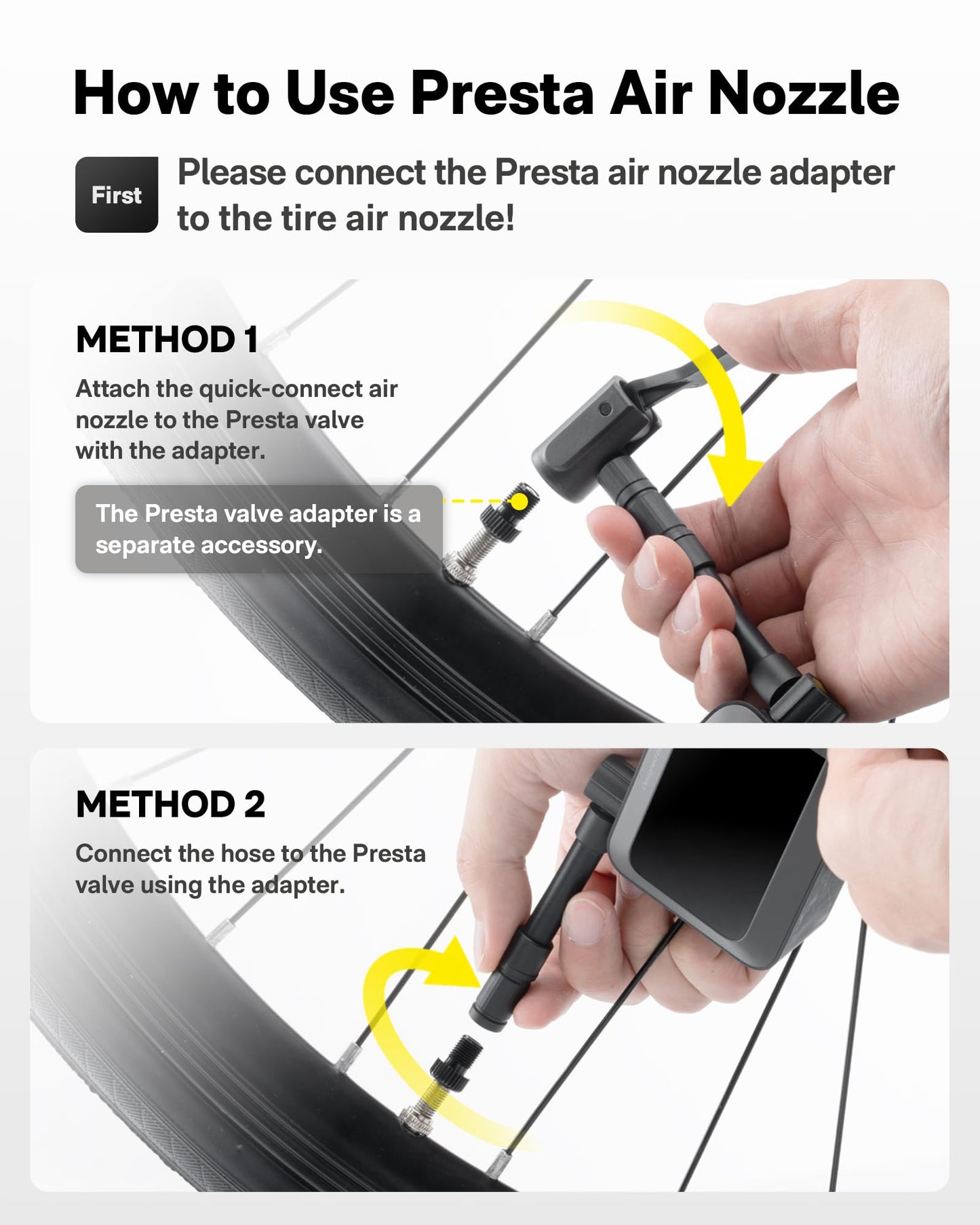 HOTO Mini Bike Tire Pump, 25s Fast Inflate Bicycle Pump with Guage, 150PSI Portable Electric Bike Air Pump with Presta and Schrader Valve for Road Bike, Motorcycle, Mountain Bike