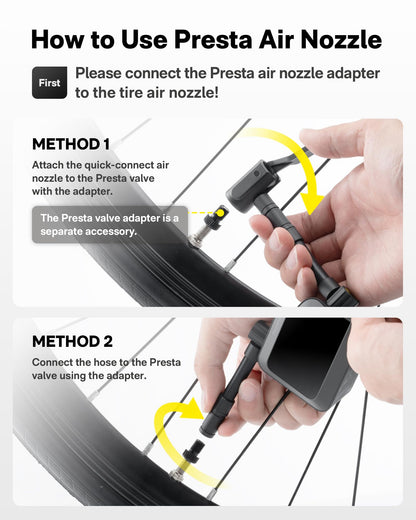 HOTO Mini Bike Tire Pump, 25s Fast Inflate Bicycle Pump with Guage, 150PSI Portable Electric Bike Air Pump with Presta and Schrader Valve for Road Bike, Motorcycle, Mountain Bike