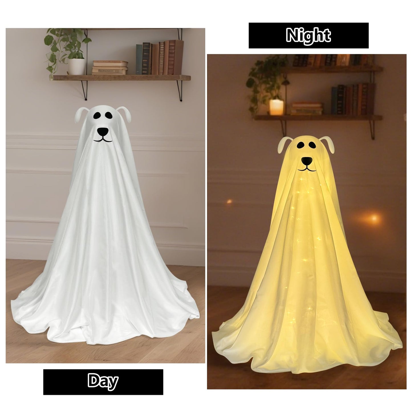 DAZONGE Halloween Decorations, Light-Up Freestanding Spooky Ghost Dog with Remote String Lights Battery Operated, Halloween Ghost Dog for Front Door Porch Yard Lawn Home Party