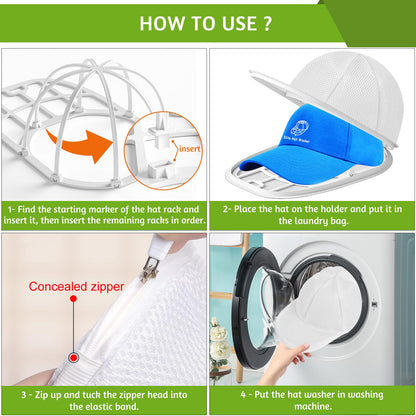 Eiito Hat Washer Cage Hats Cleaner, Hat Washer for baseball caps for Washing Machine or Dishwasher, Ball Cap Washer Frame for Flat & Curved Hats.2-Pack White