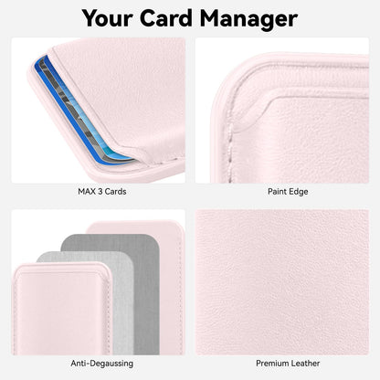KRTALS Magnetic Wallet Cell Phone Card Holder for Phone Case, Stronger Magnetic RFID Leather Phone Wallet Stick on Series of iPhone 17/16/15/14/13/12 and Pro/Promax, Light Pink