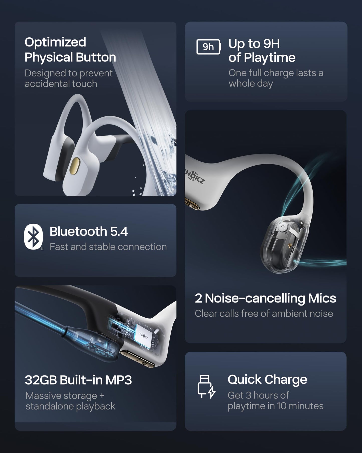 SHOKZ OpenSwim Pro - Open-Ear Bluetooth & MP3 Bone Conduction Sport Headphones, Swimming Headphones, IP68 Waterproof, White