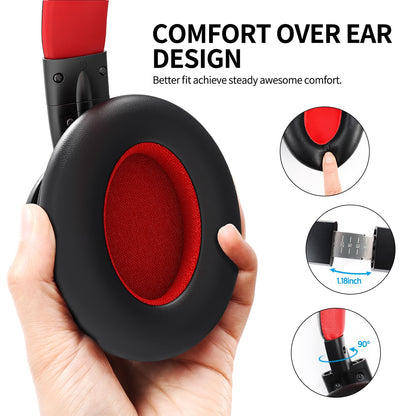 AUSDOM Bluetooth Noise Cancelling Headphones: E7 Wireless Over Ear ANC Headphones with Microphone, 50H Playtime, Hi-Fi Stereo Sound, Comfortable Earpads for Travel Work Adults, Black Red