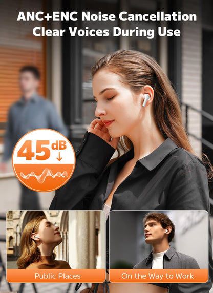 Szwdo Wireless Earbuds, Bluetooth 5.4 Ear Buds with Multifunctional Touch Screen, ANC/ENC Noise Cancelling Headphones with 48H Playtime, Bass Stereo Sound, for Laptop, Android/iOS, Pad