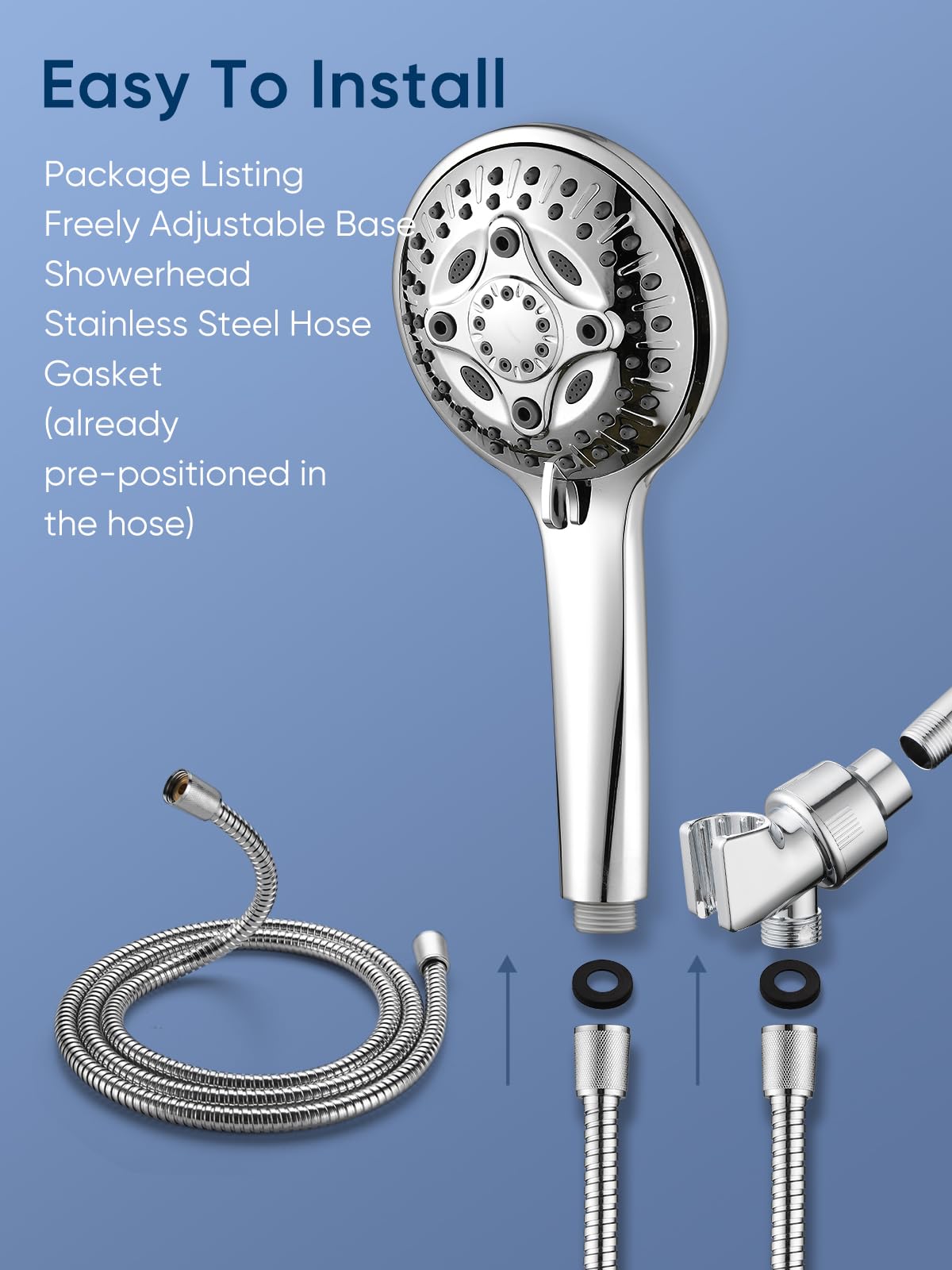 Heemli 12-inch Rain Showerhead - Dual Showerheads, High Pressure Showerhead with 8 Pattern Handheld Sprayer Set - Height Adjustable Upgrade Extension Arm, Chrome Plated
