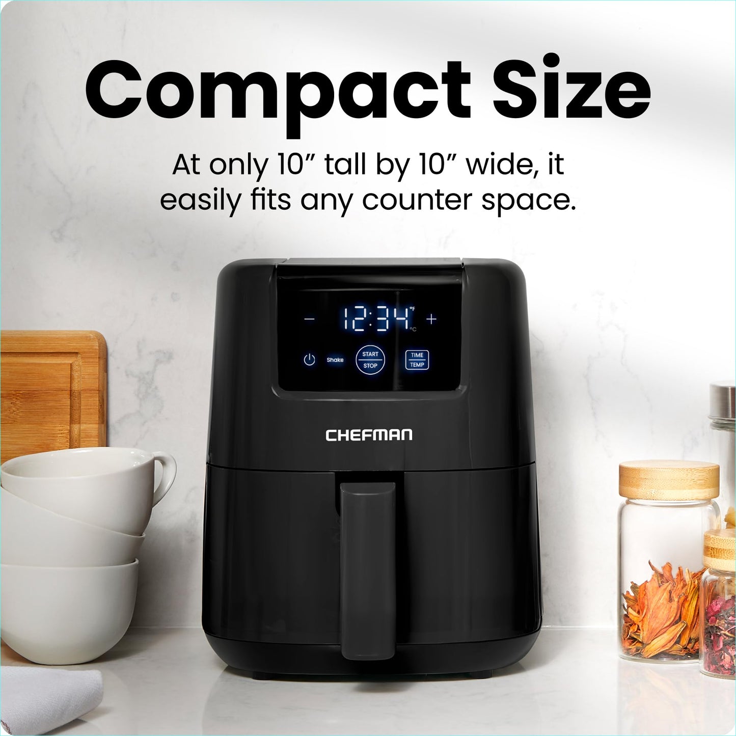 CHEFMAN 2 Qt Mini Air Fryer – Digital Space-Saving Compact Air Fryer with Nonstick and Dishwasher Safe Basket, Quick & Easy Meals in Minutes, Features Digital Timer and Shake Reminder – Black