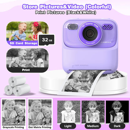 masterbee Kid Camera Instant Print Photo, Birthday Gifts for Girls and Boys, Kids Digital Camera Toys, 1080P HD Video, 3 4 5 6 7 8 9 10 11 12 Year Old Boy Gifts/Girl Gifts Purple