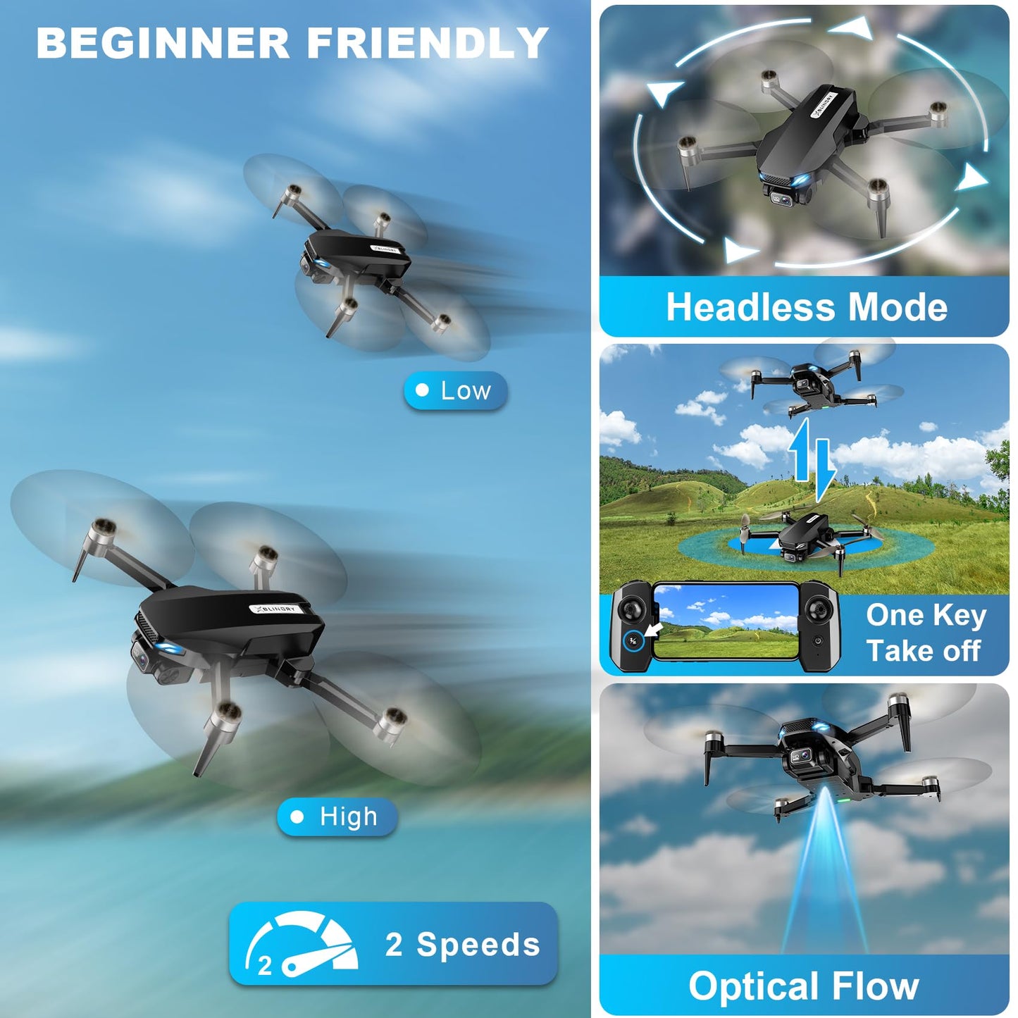 Drone with Camera for Adults, 2K HD GPS Drones with Auto Return, Follow Me, Circle Fly, Waypoint Fly, Stable Hover, Brushless Motor, Foldable 5G Transmission FPV Quadcopter