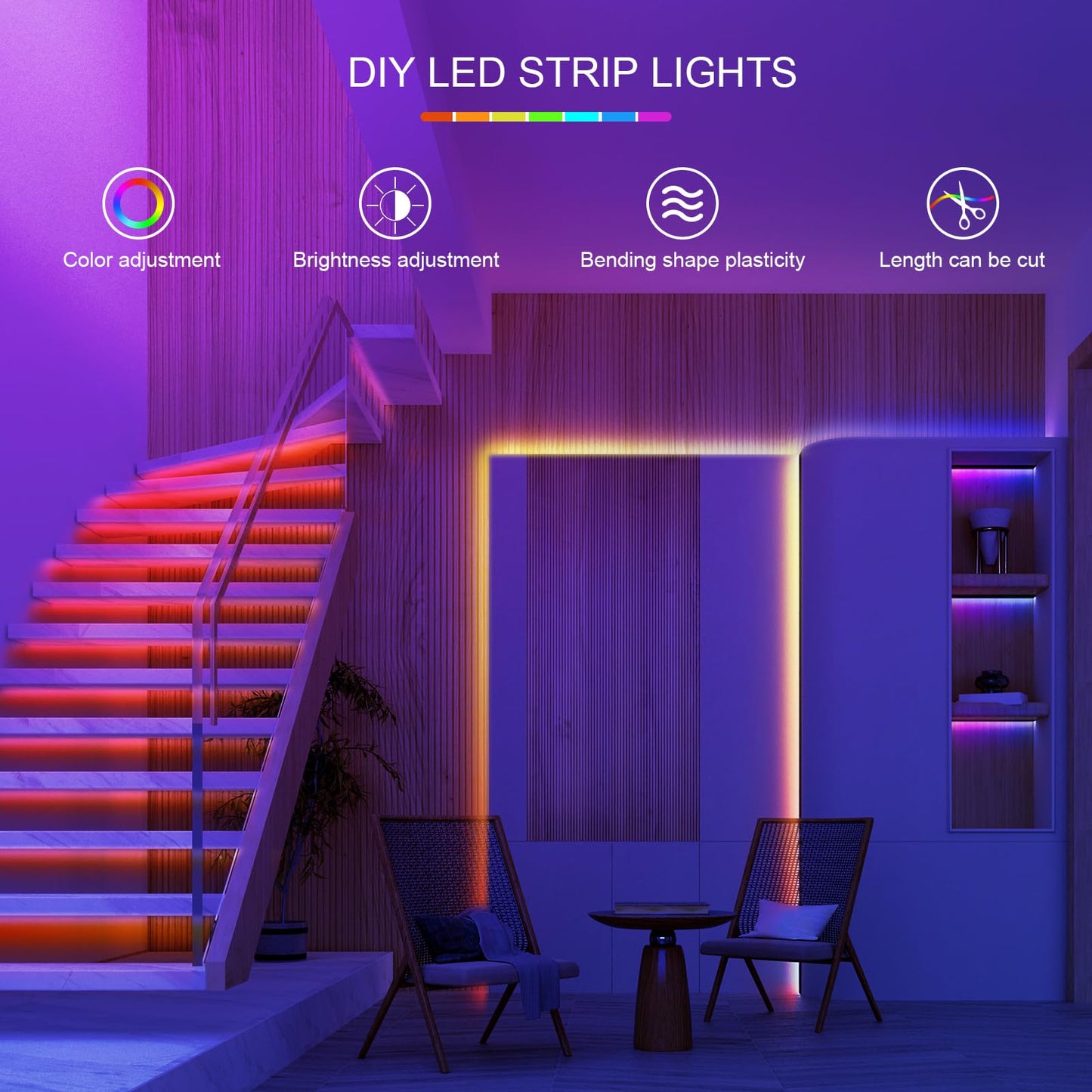 HBOWMDJIA 100ft Led Lights for Bedroom, Led Strip Lights Music Sync Corlor Changing, Led Light Strip with Remote & App Control RGB Strip, Led Lights for Room Dorm Home Classroom Ceiling Decor