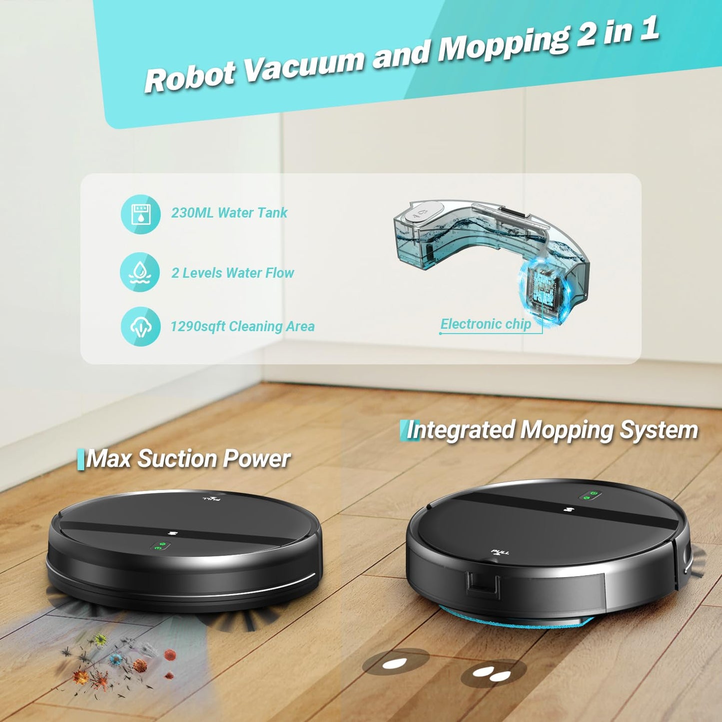 MANVINS Robot Vacuum and Mop Combo, Tangle-Free Powerful Suction, Robotic Vacuum Cleaner - Alexa & App Scheduling, Long Runtime, Automatic Robot Vacuum Cleaners for Home