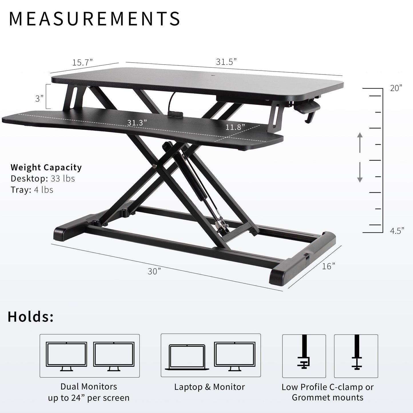 VIVO 32 inch Desk Converter, K Series, Height Adjustable Sit to Stand Riser, Dual Monitor and Laptop Workstation with Wide Keyboard Tray, Black, DESK-V000K