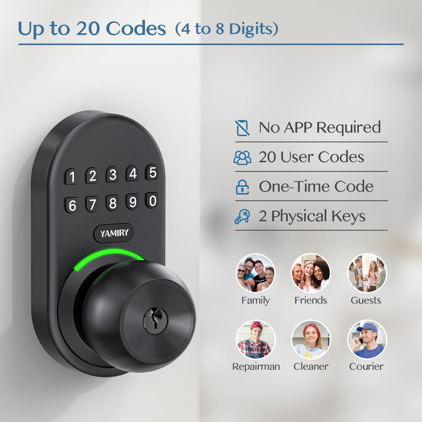 Keypad Smart Door Knob Lock, Yamiry Keyless Entry Digital Lock with Handle, Electronic Code Knob for Front Door, Easy Installation
