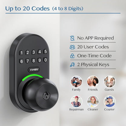 Keypad Smart Door Knob Lock, Yamiry Keyless Entry Digital Lock with Handle, Electronic Code Knob for Front Door, Easy Installation