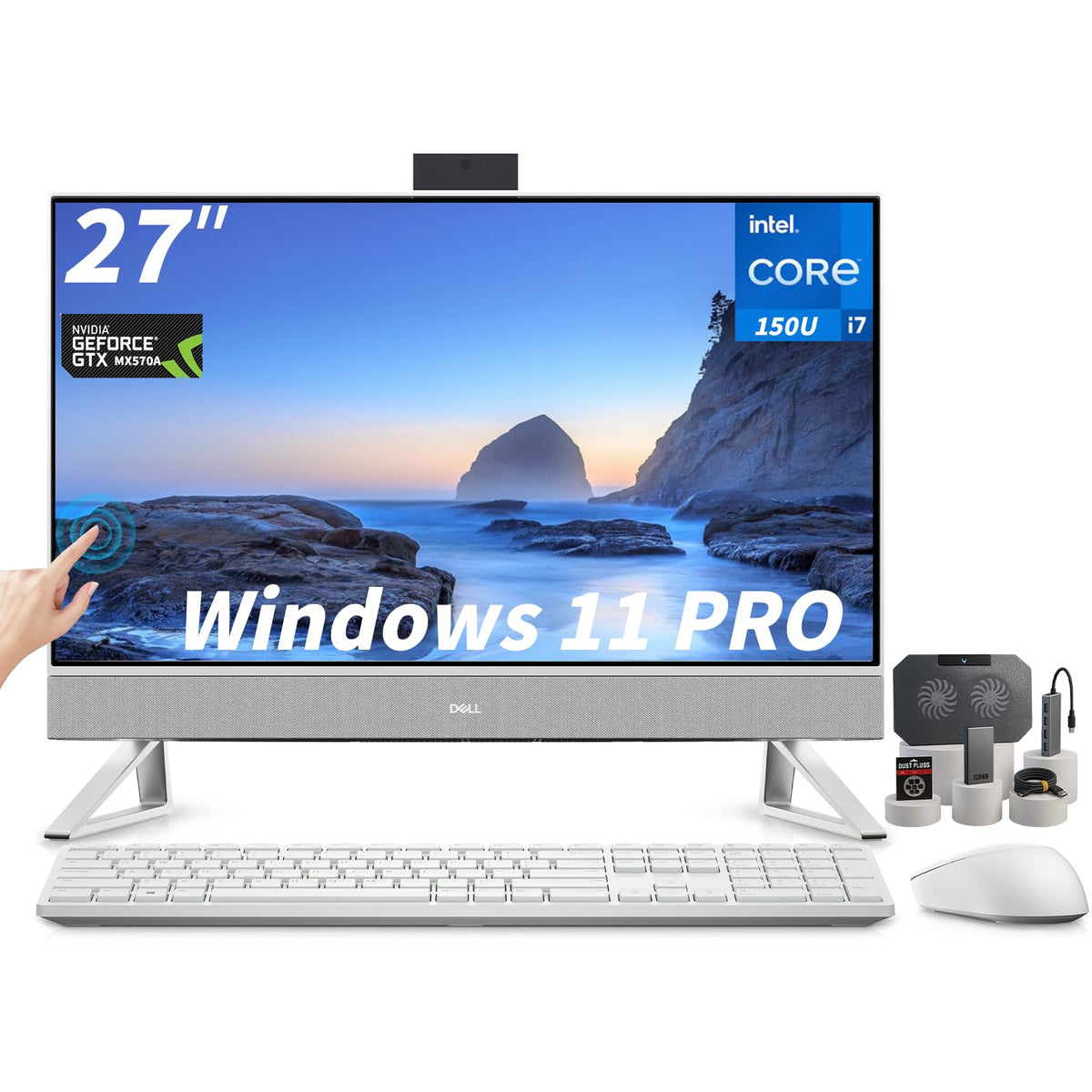Dell Inspiron 7730 All-in-One Desktop Computer, 27" FHD Touch Screen, Intel Core 7-150U(Up to 5.4 GHz), GeForce MX570A, WiFi 6E, Wireless KB & Mouse, Windows 11 Pro, Accessories(32 GB RAM, 1 TB SSD)