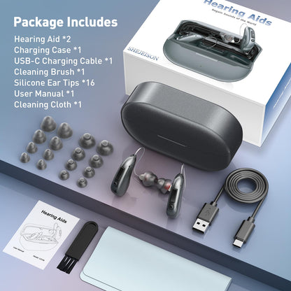 Hearing Aids, Hearing Aids for Seniors,16 Channel Rechargeable Hearing Amplifiers with Noise Cancelling, Five Levels of Volume Adjustment, Clear Sound and Easy to Use