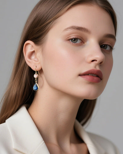 Desnuage Sapphire Blue Earrings Dangle Handmade Aquamarine Blue Topaz Earrings Drop Earrings for Women