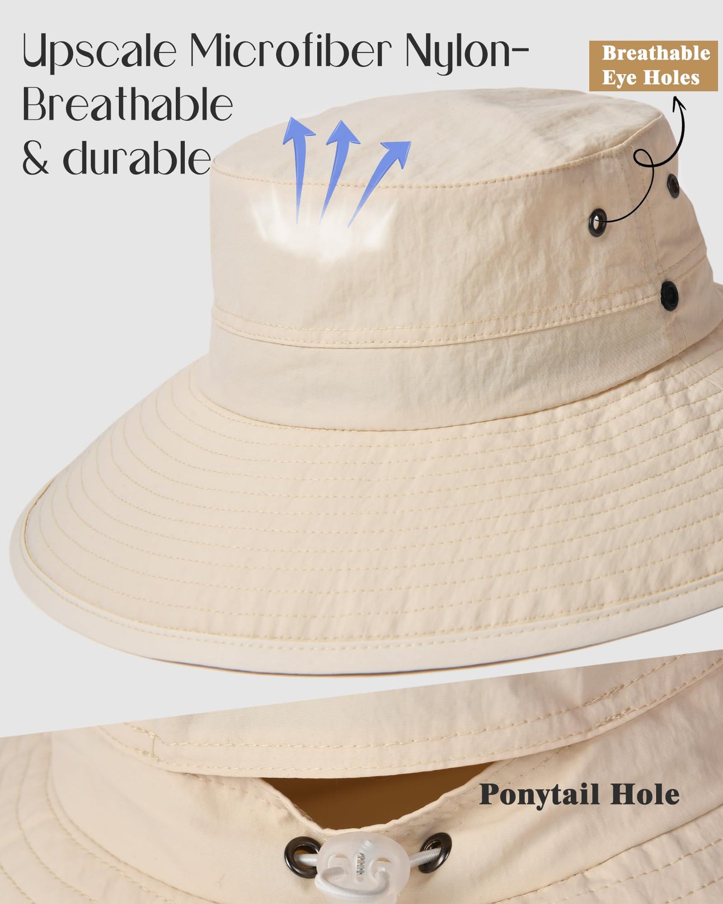 FURTALK Sun Hats for Women Men UV Protection Summer Hat Wide Brim Packable UPF50 Cowboy Hat Hiking Fishing Hats Beige