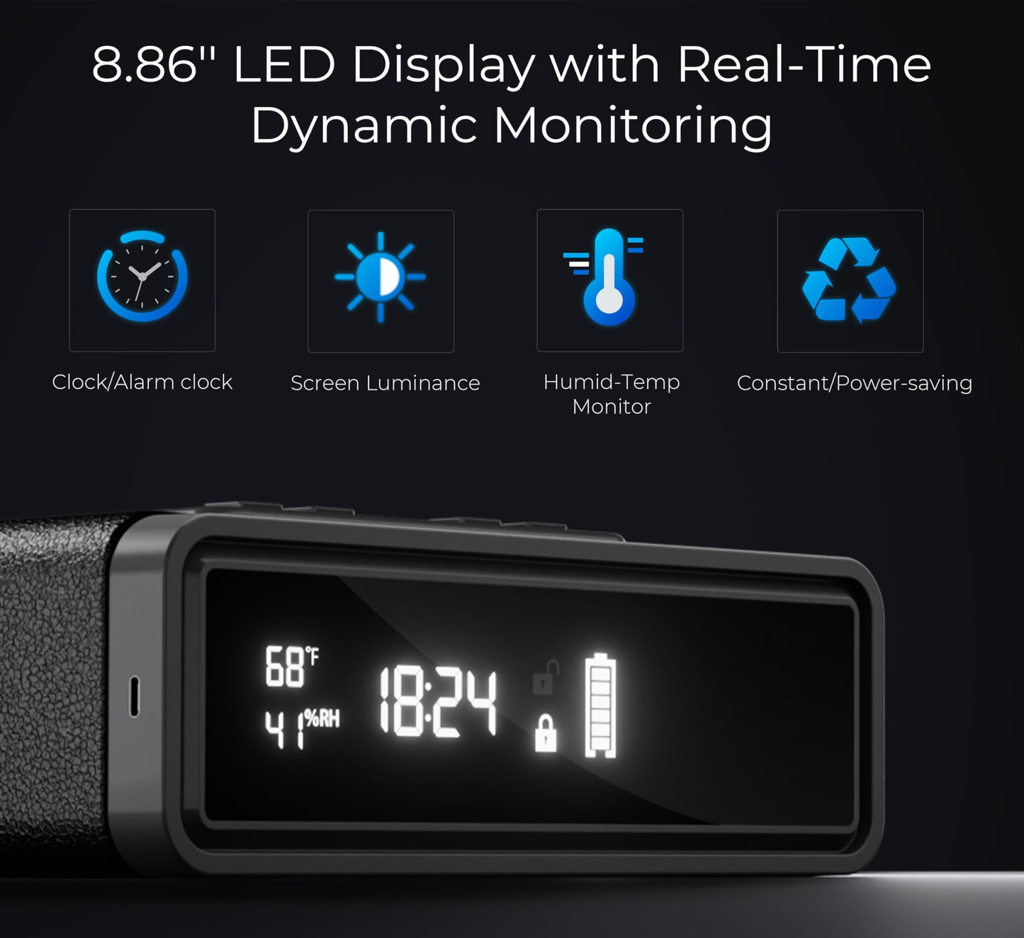 Smart Biometric Safe with Wireless Charging for Phone & Watch, 3 Access Methods to Unlock, Nightstand Drawer Safe LED Display with Humidity & Temperature Monitoring, Stopbox for Cash and Valuables