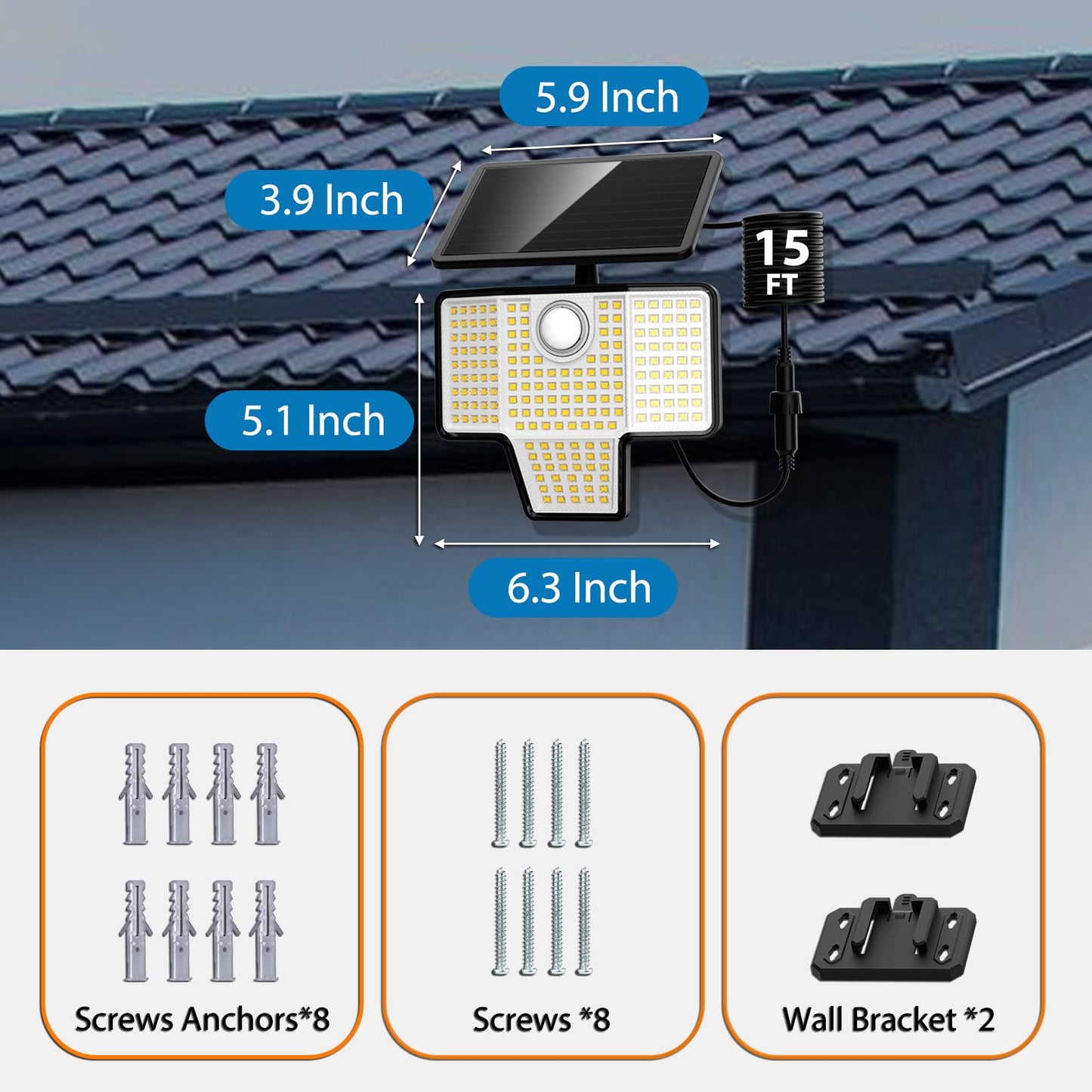 AmeriTop Solar Lights Outdoor, 2 Pack 189 High Brightness LED Cordless Solar Motion Sensor Lights; 4 Heads, 270°Wide Angle Illumination, IP65 Waterproof, Security Flood Light(Daylight)