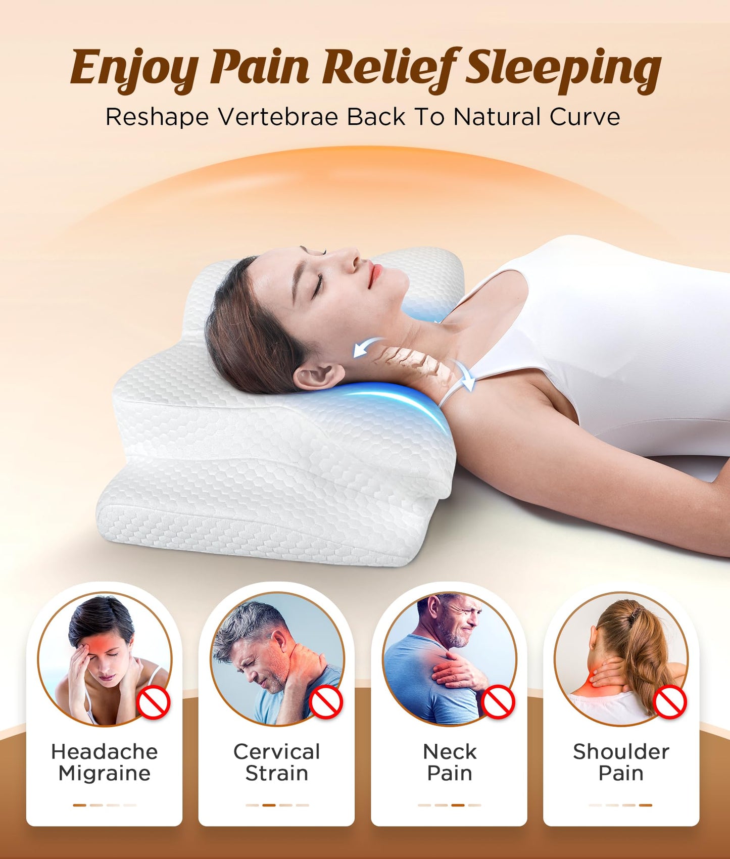 2 Pack Value Bundle Cervical Neck Pillow for Sleeping, Ergonomic Contour Side Sleeper Pillows Perfect for Families, Orthopedic Pillow for Neck Relief Support, Memory Foam Pillows Back Stomach Sleepers