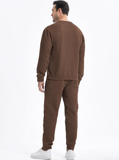JMIERR Knit Jacquard Sweatsuits for Men Set 2 Piece Outfits Long Sleeve Pullover Sweatshirt & Running Joggers Sweatpants, Fall Tracksuit Matching Lounge Sets, L, Coffee
