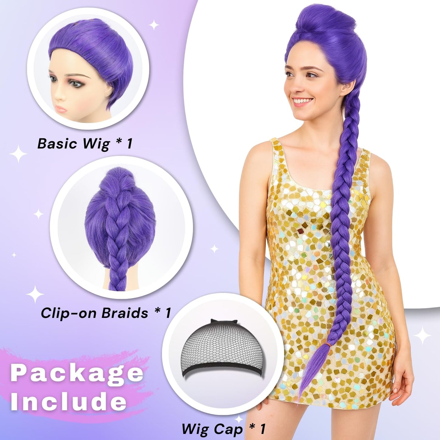 morvally Womens 47 Inches Purple Long Braided Ponytail Wig - Anime Cosplay Wigs for Women Halloween Costume Party (Purple, Adults)