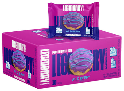 Legendary Foods 20g Protein Wild Berry Sweet Roll - Premium High Protien Bars, Low Carb Meal Replacement Snack, Low Glycemic Index, Gluten Free Snacks - Zero Sugar, Keto and Diabetic Friendly 10-Pack