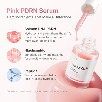 medicube PDRN Pink Peptide Serum with Salmon DNA | Pink Glow Serum with Peptides & Niacinamide for Hydration & Firm-Looking Skin | Uneven Tone Care | Korean Skincare, 1.01 fl. Oz