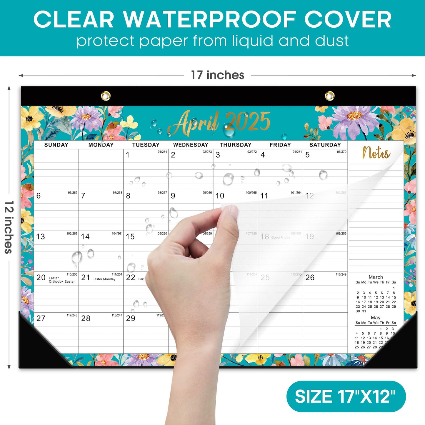 Desk Calendar 2025-2026, 21 Months Calendar Runs from April 2025 to December 2026 - Large 17" x 12" Desktop/Wall Monthly Calendar for Home School, or Office - Floral Pattern