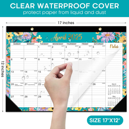 Desk Calendar 2025-2026, 21 Months Calendar Runs from April 2025 to December 2026 - Large 17" x 12" Desktop/Wall Monthly Calendar for Home School, or Office - Floral Pattern