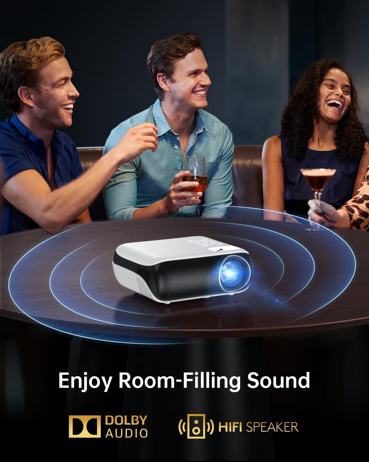 HAPPRUN Projector, Google TV Projector with WiFi and Bluetooth, 4K Support, Netflix-Licensed, HDR 10+, Native 1080P Outdoor Movie Projector, Smart Home Theater Projector Support Google Cast & Airplay