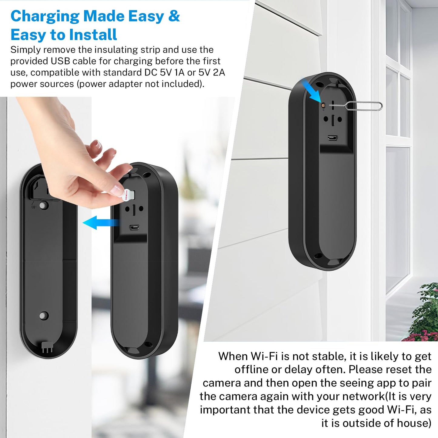 Wireless Wi-Fi Video Doorbell Camera with AI Motion Detection, 2 Way Audio, Night Vision, Cloud Storage, 2.4GHz Wi-Fi Only, Battery Powered