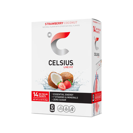 CELSIUS On The Go Strawberry Coconut, Sugar Free Energy Drink Mix (14 Sticks per Pack)