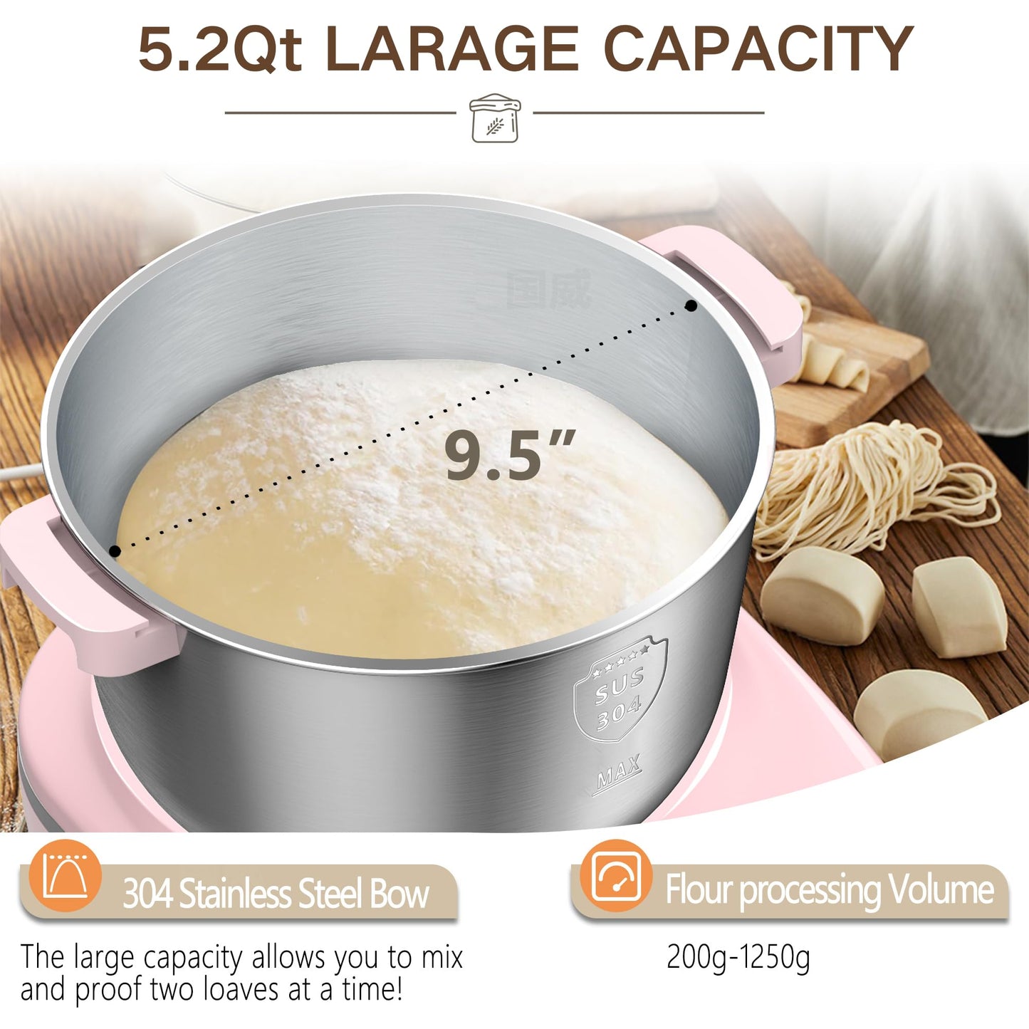 Electric Dough Maker 5Qt with Ferment Function, Dough Mixer with 304 Stainless Steel Bowl, Face-up Touch Panel, for Bread & Pizza