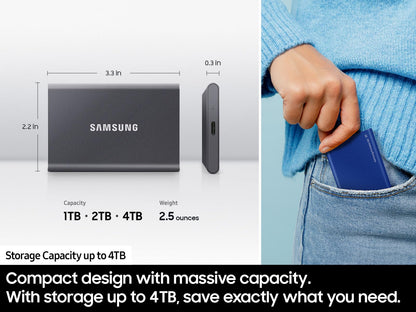 SAMSUNG T7 Portable SSD, 4TB External Solid State Drive, Speeds Up to 1,050MB/s, USB 3.2 Gen 2, Reliable Storage for Gaming, Students, Professionals, MU-PC4T0T/AM, Gray