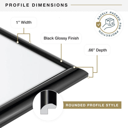 MCS Trendsetter 24x36 Poster Frame Black High-Gloss, Vertical & Horizontal Wall Hanging Large Picture Frame for Photos, Posters & Art Prints (2-Pack)