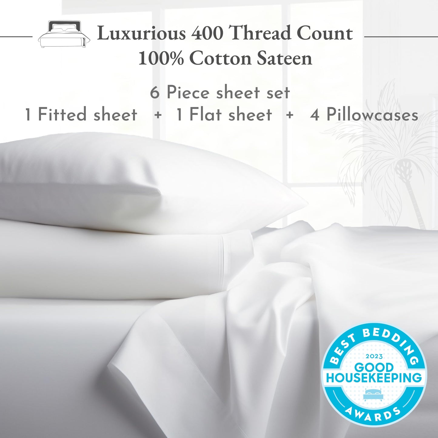 California Design Den 6-Pc King Size Sheet Set with 4 Pillowcases - Soft 400 Thread Count 100% Cotton Sheets, Cooling Sateen Weave, Luxury Deep Pocket Bedsheets Set - Ivory