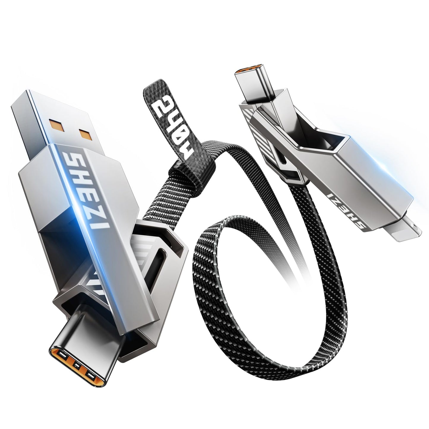 [One is Enough] 4-in-1 Compatible with USB C to Lightning Cable, 240W High-Speed Charging & Fast Data Transfer,CarPlay & Android Auto Support Multi Charger Cord Combo for iPhone/Samsung/iPad,3FT